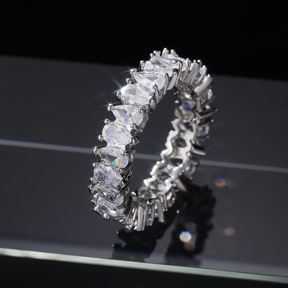 Jewelry - 💍 Fashion Bling Dainty Pear Gems Zircon Silver Eternity Ring Women, INDN8336